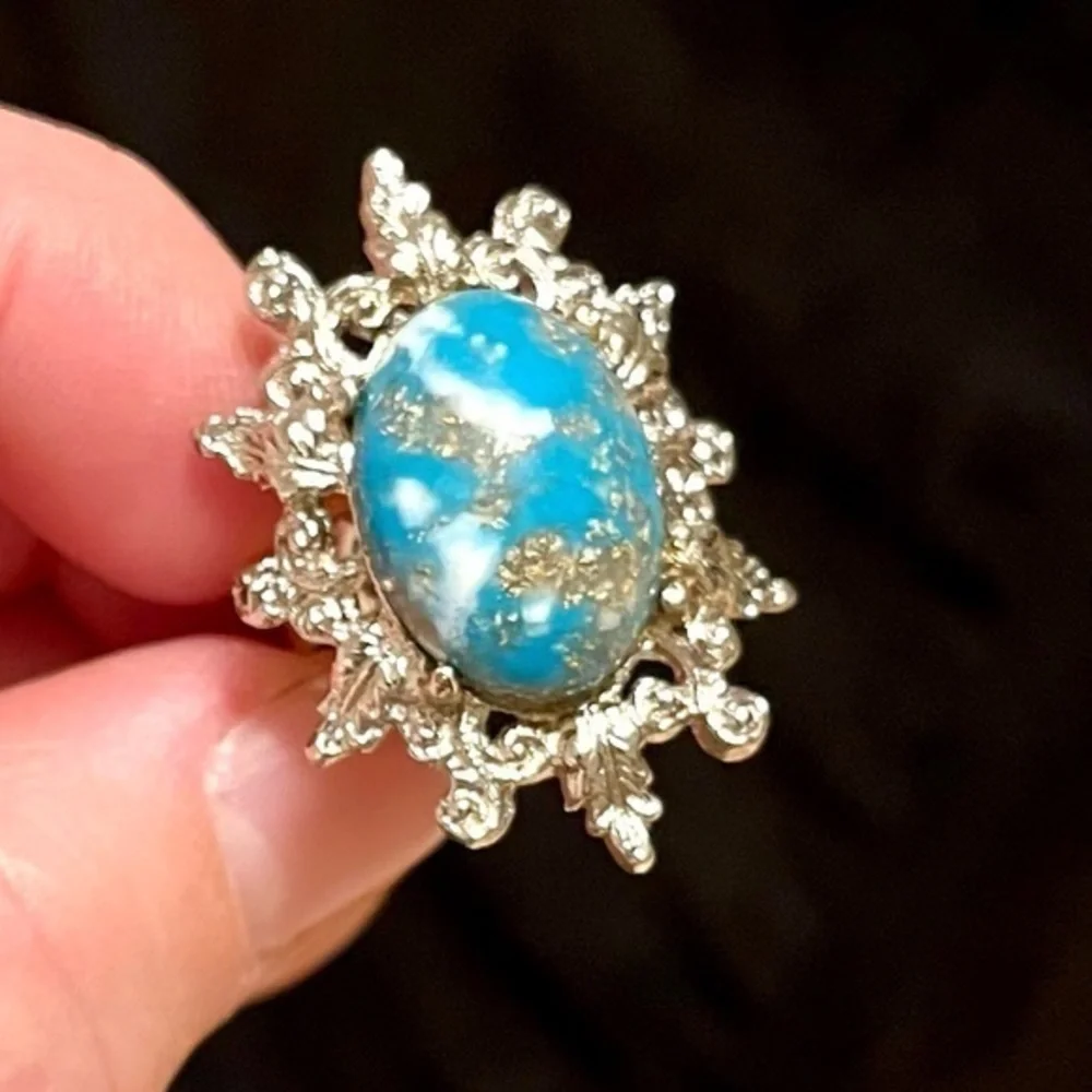Costume Turquoise Silver Statement Ring Adjustable Size